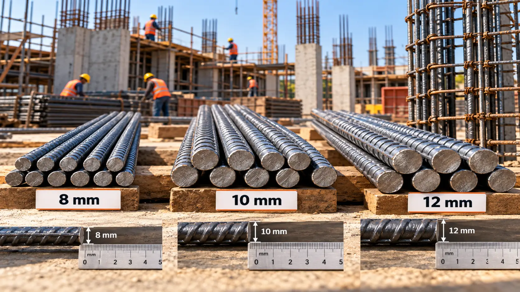 10mm TMT bar vs 8mm and 12mm TMT bar size, weight and applications
