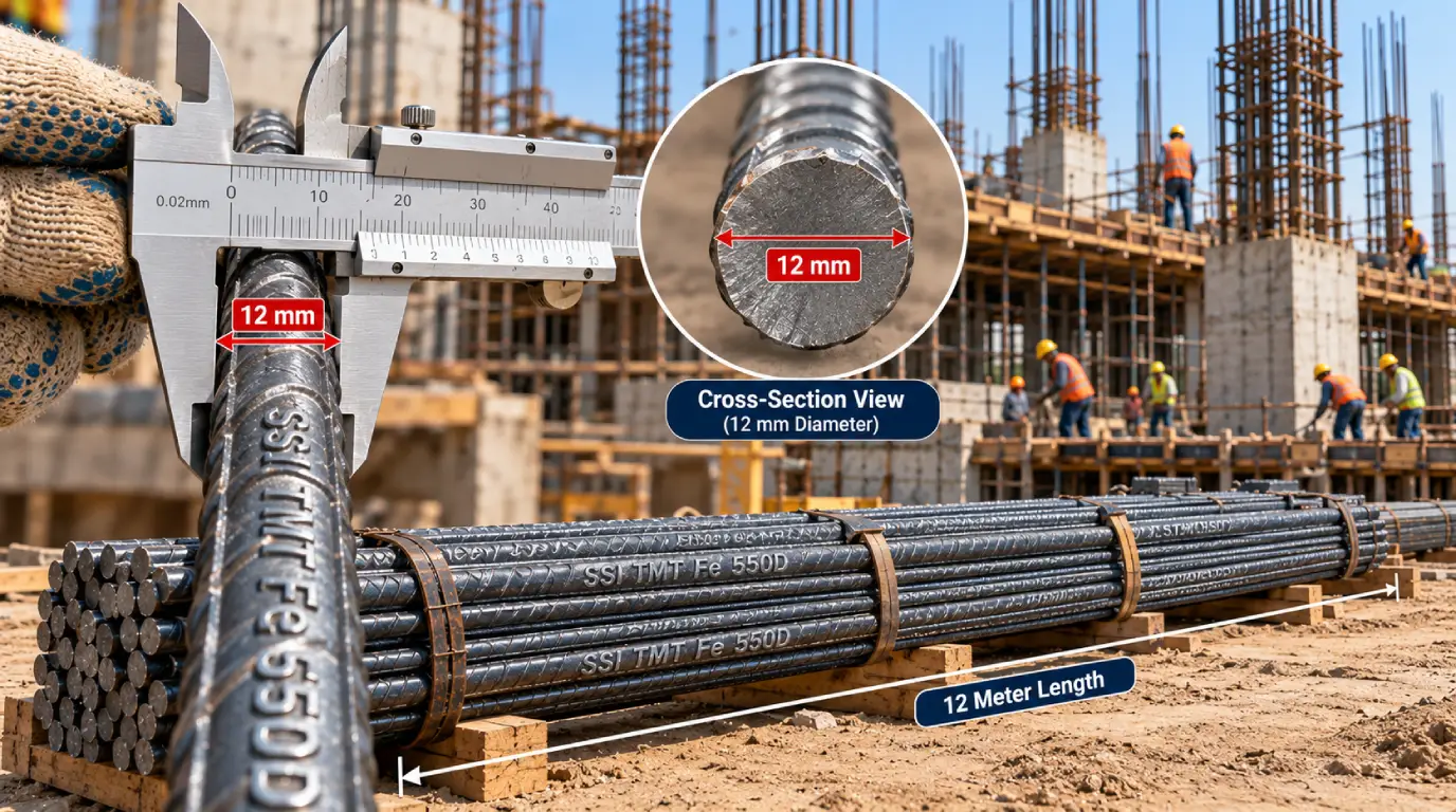 12mm TMT bar size, dimensions, weight per meter and IS 1786 specifications