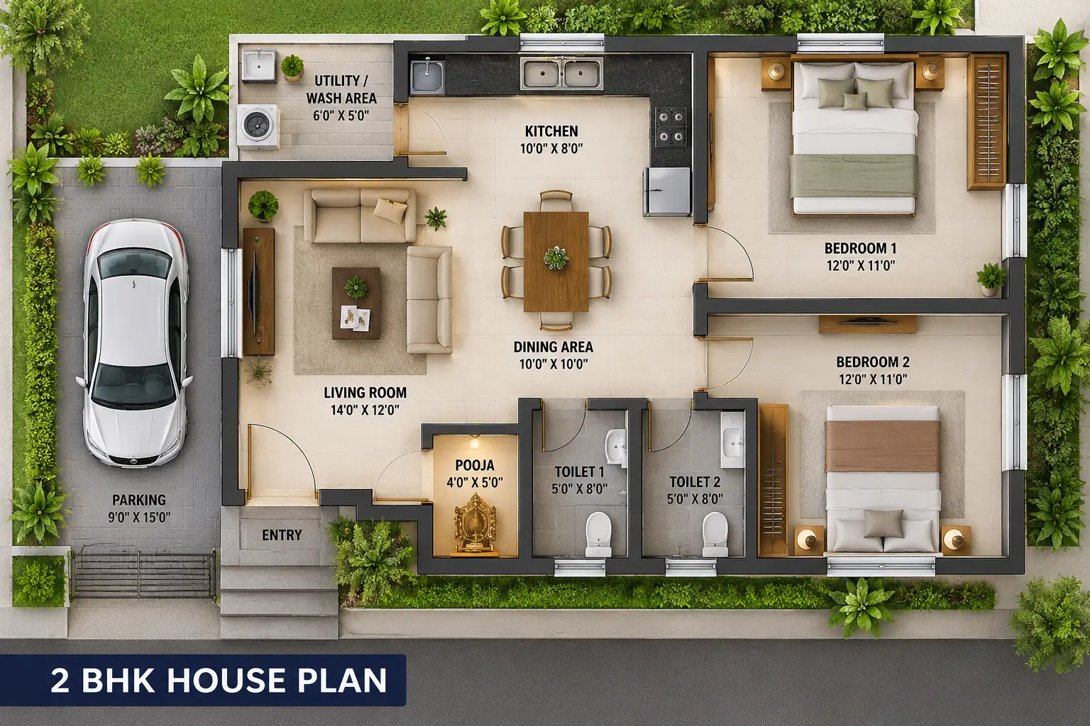 2 BHK and 3 BHK house plans for Indian home