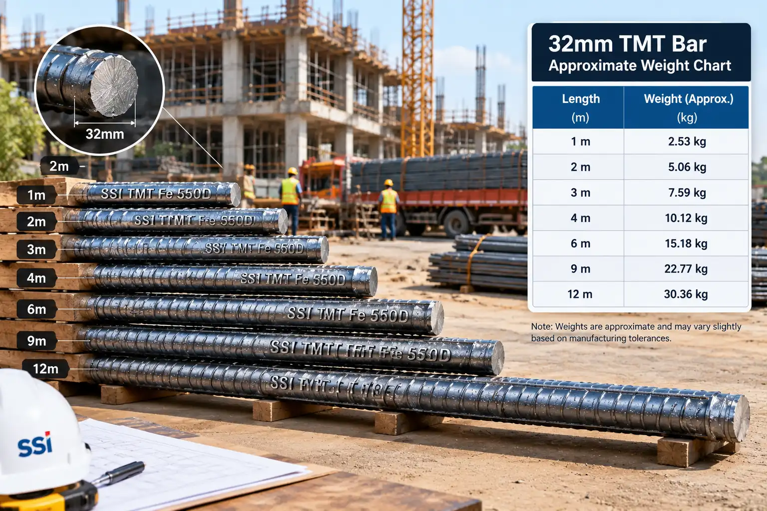 32mm TMT bar weight chart