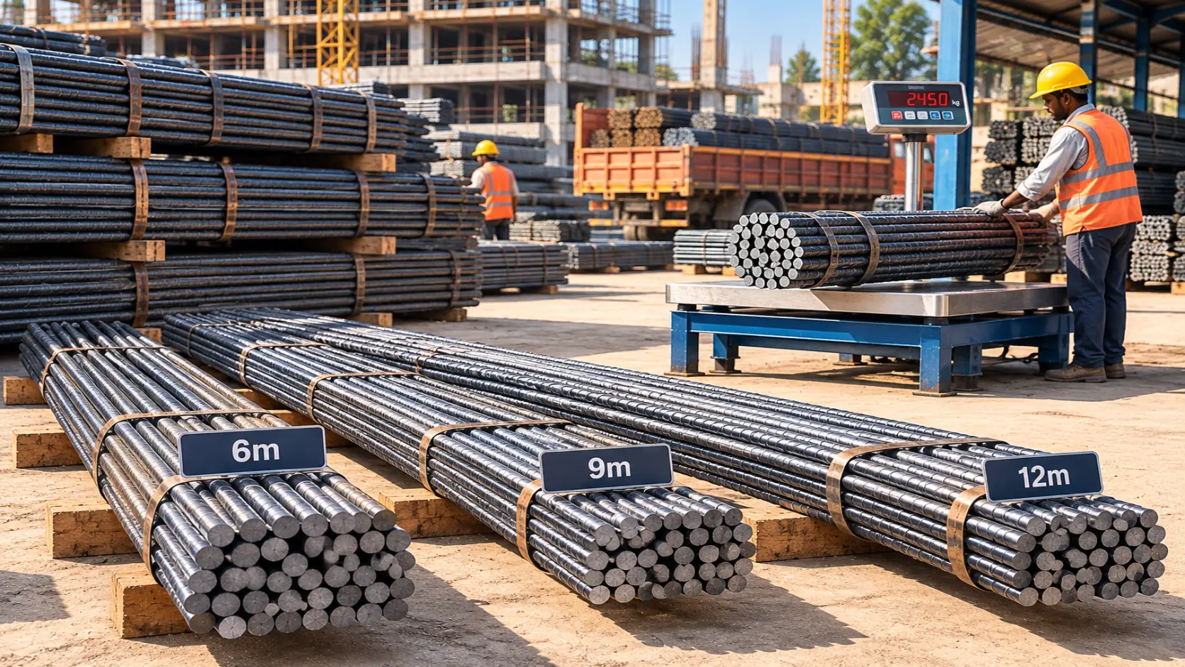Number of 10mm TMT bars per ton and weight by bar length